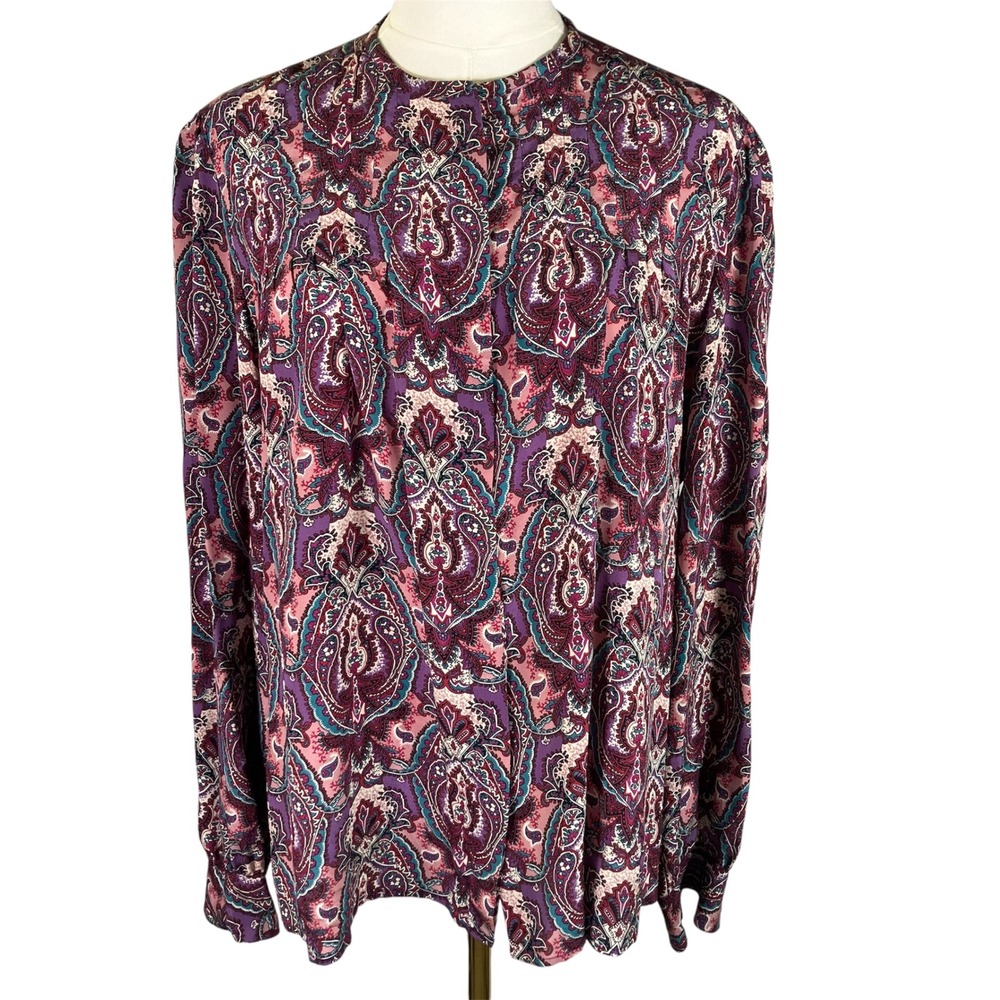 Cesarani Vintage Silk Paisley Print Long Sleeve Blouse Top Women's Size 14‎